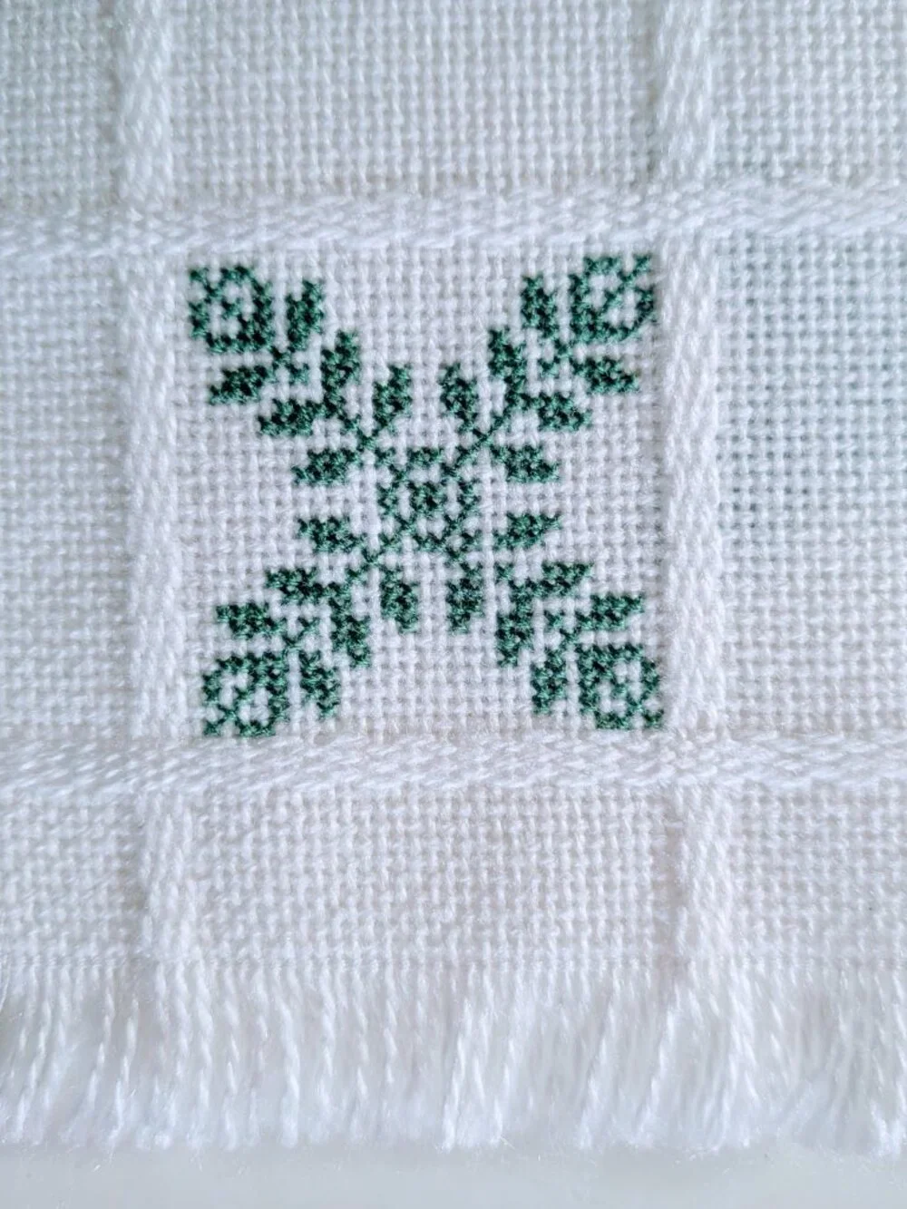 VTG Set Embroidered Cotton Placemats & Napkins White Cross Stitch Open Weave